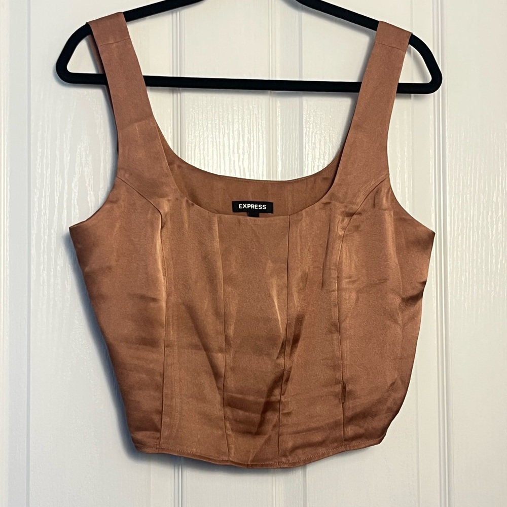 Express Women's Tan/Pink Satin Corset Top